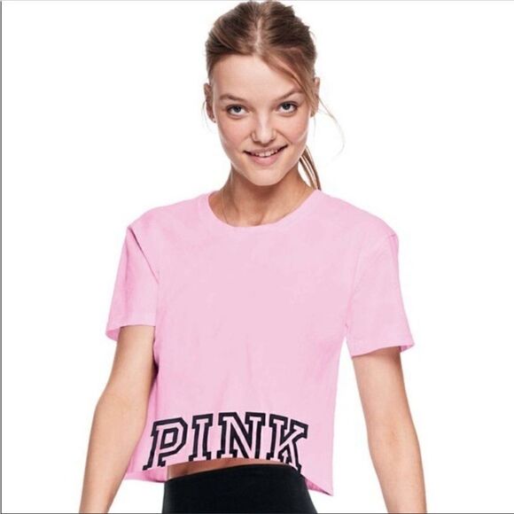 Pink Victoria's Secret Pink Short Sleeve Ladder Back Tee Crop Top Size S - Picture 1 of 9